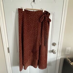 Polka Dot Brown Wrap Midi Skirt